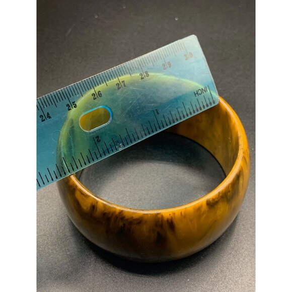 Bakelite Bangle Bracelet Wide Early Plastic Bracelet Marbled Orange Brown Color - Picture 5 of 5